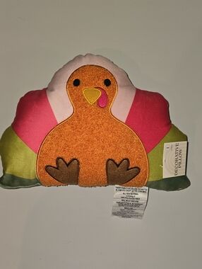 Whimsical Turkey Accent Pillow in Orange, Pink & Green